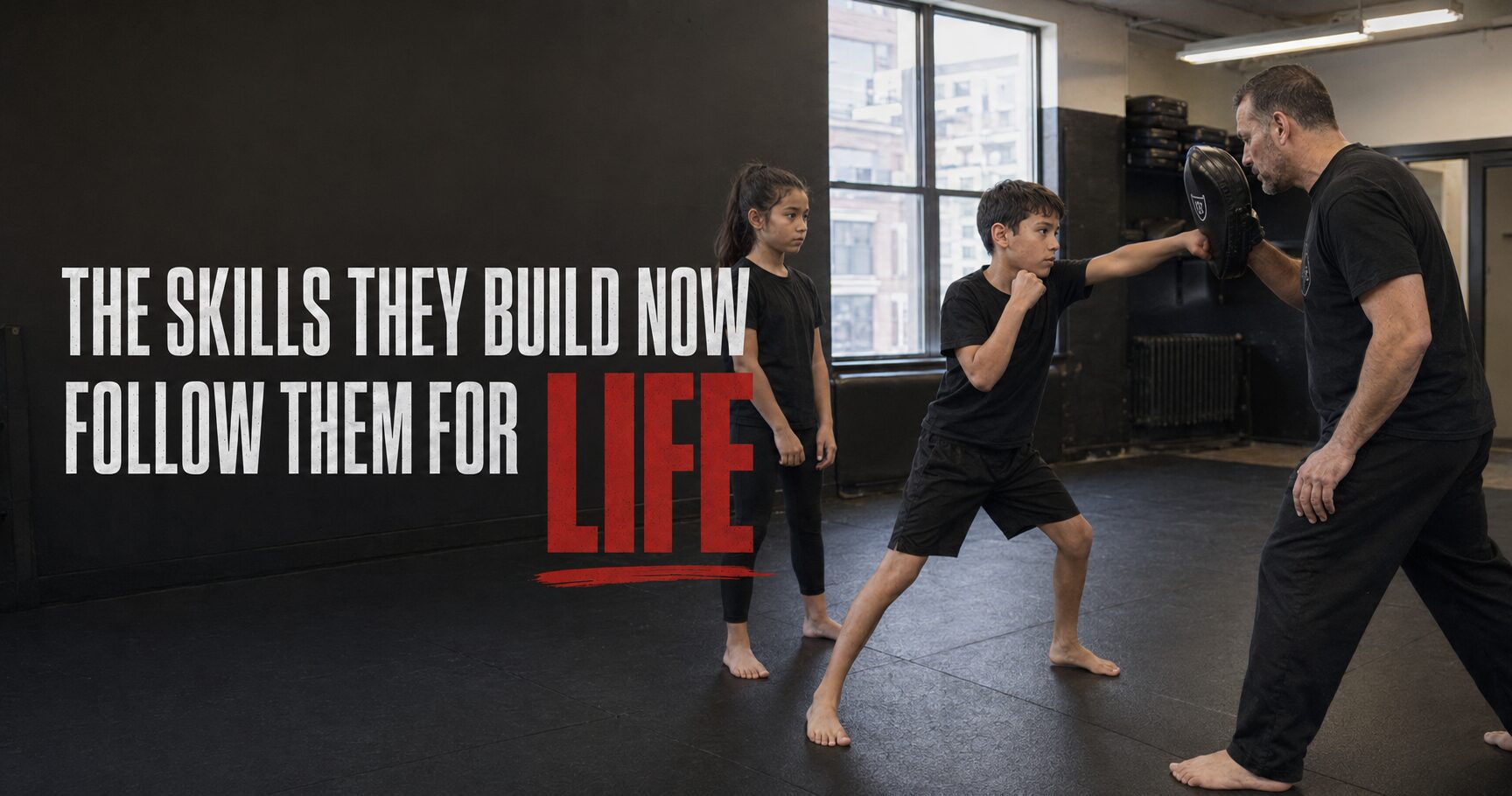 Children practicing martial arts at Krav Maga Experts while developing focus, confidence, self-control, and physical skills.